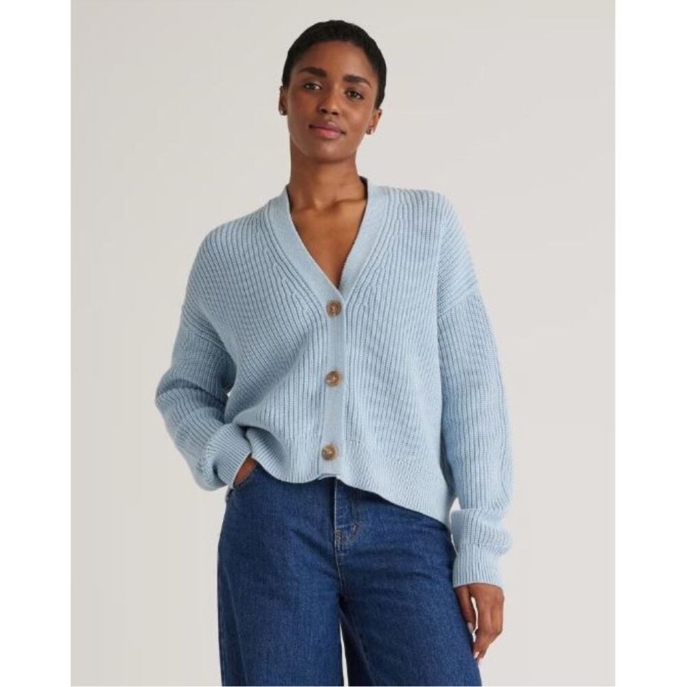 Quince Women's 100% Organic Cotton
Fisherman Boxy Cropped Cardigan Blue S